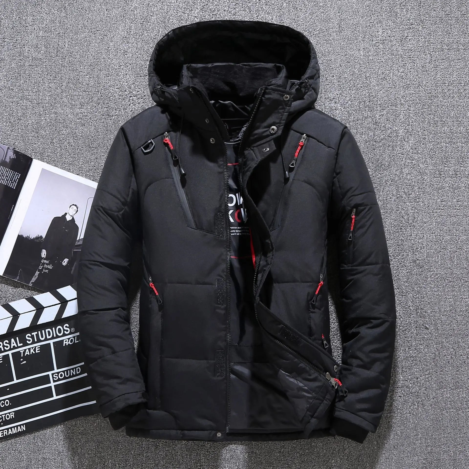 Men's Plus Size Winter Puffer Jacket With Turn-Down Collar and Hood Custom White Duck Down Coat Wholesale for Adults
