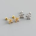 Classic Cute Design 925 Sterling Silver Zircon Flower Screw Stud Earrings S925 Girl Women