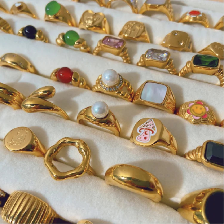 Customize 18k Gold Plated Stainless Steel Diamond Chunky Rings Jewelry Women