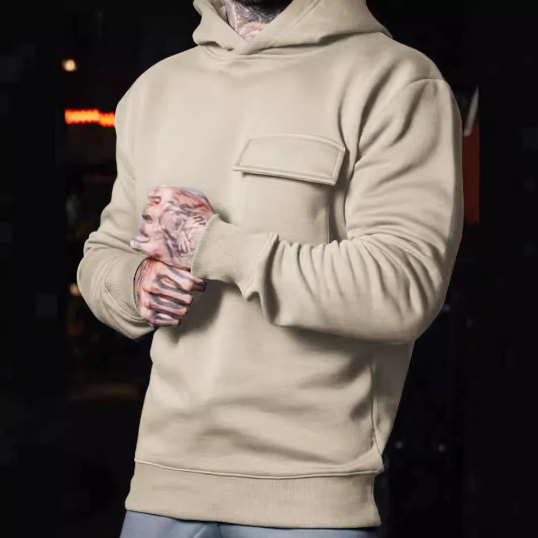 Men's New Fashion Casual Hooded Pullover Sweater Large Size 100% Cotton Printed Pattern Embroidered Patch Pocket Winter Season