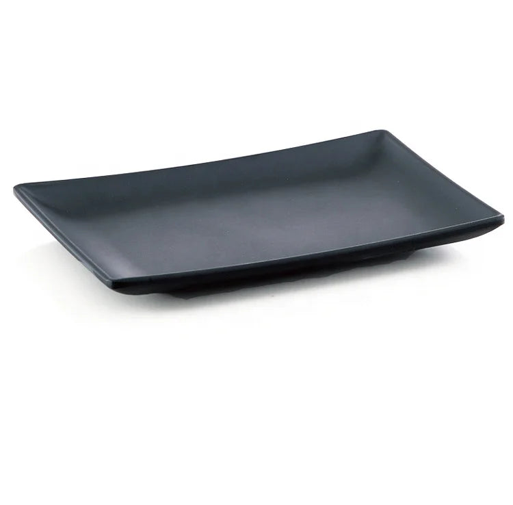 Unbreakable Japanese Restaurant Tableware Sushi Serving Black Matt Rectangular Melamine Plate