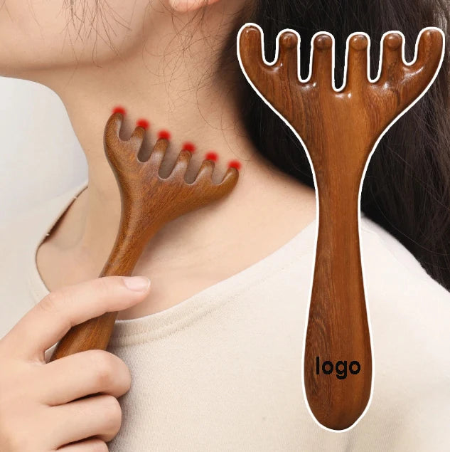 Sandalwood Guasha Scraping Massage Tool Head Massager Scalp Handheld Comb Manual Relaxation Tool for Soothing Head Massage