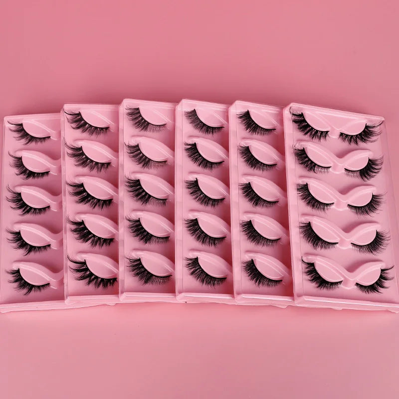 Foxy Winged Cat Eye Lashes 5 Pairs Strip False Eyelashes Wispy Faux Mink Handmade Self-Adhesive Glow in the Dark for Makeup