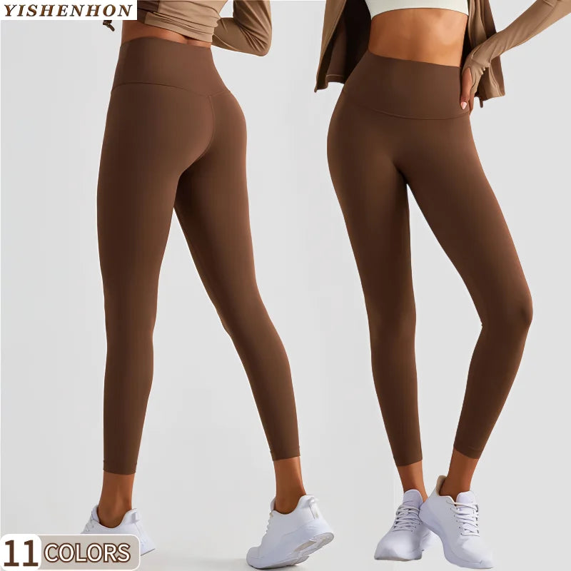 For YISHENHON High-Waisted Breathable Yoga Legging for Women Youth Version Embarrassing Line Hip Lift Back Waist Pocket Pants