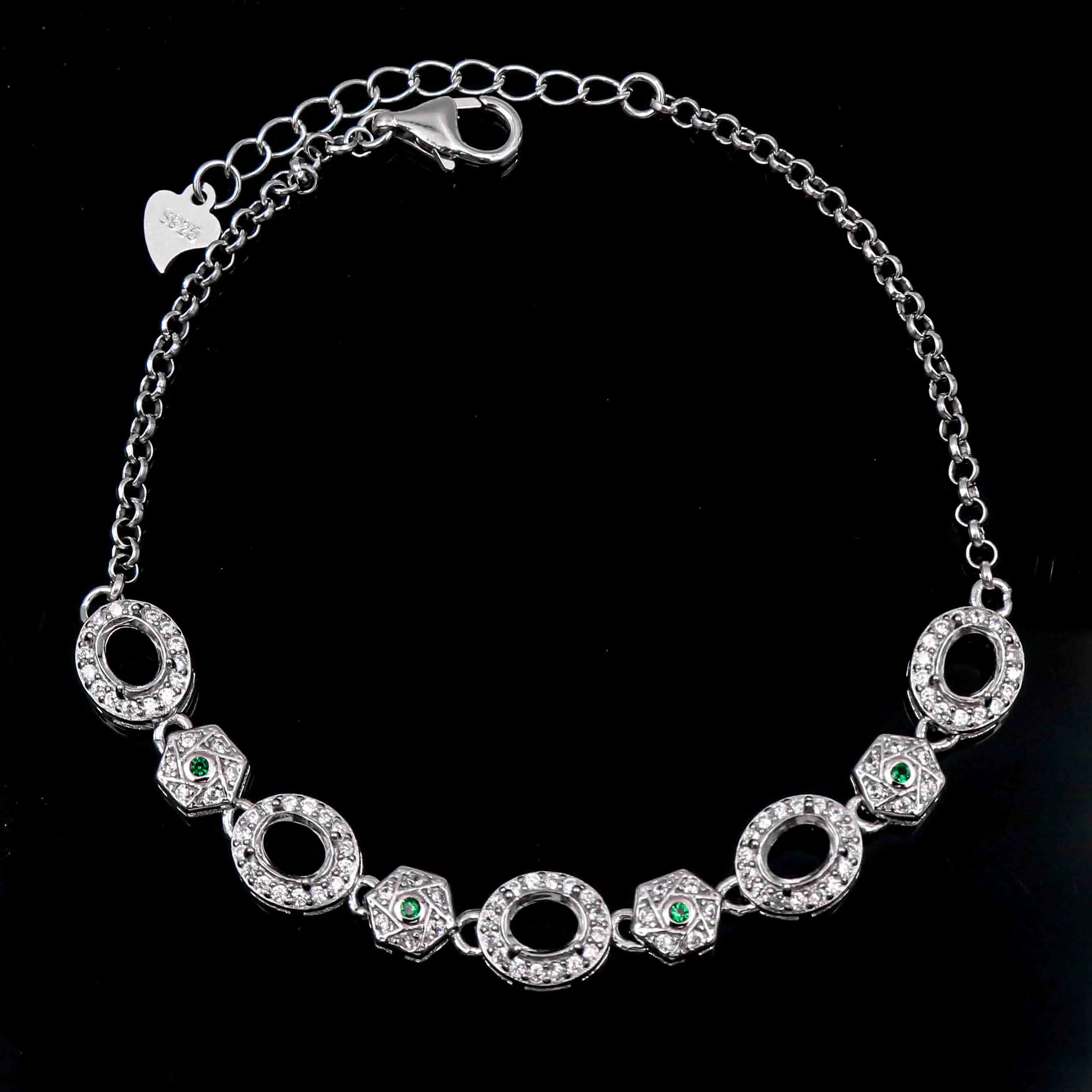 Sterling Silver 4*5mm Semi Mount Bracelet Empty Support Blank Claw Setting S925 Mountain Base Holder Without Stone Inlay for DIY
