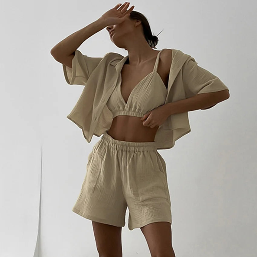 3 Piece Set Cotton Womens Lounge Wear Loungewear Women Sets Loungewear Set