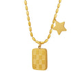Waterproof Tarnish Free Stainless Steel Bead Chain Accessories Geometric Square Checker Pentagram Pendant Necklace Women Trendy