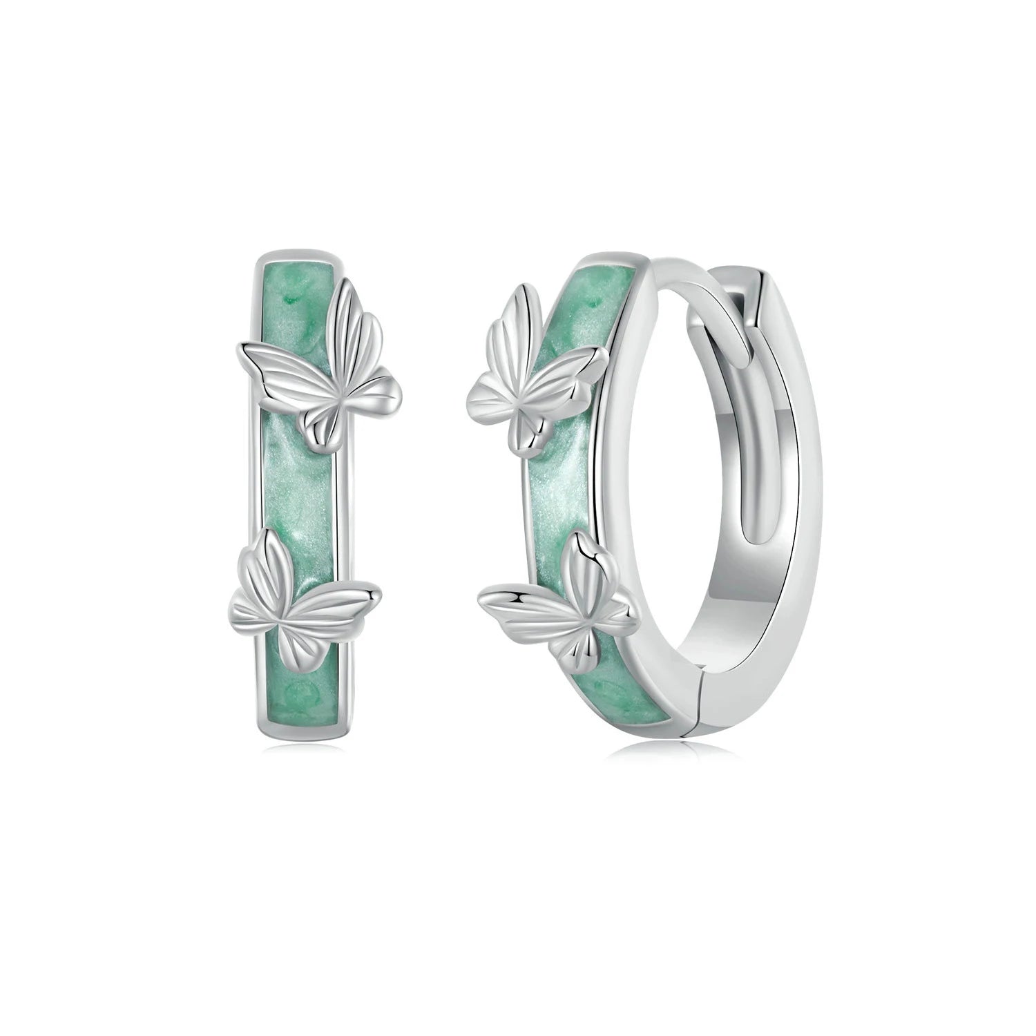 Factory Wholesale 925 Sterling Silver Mint Green Butterfly Ear Buckles Elegant Hoop Earrings for Women Fine Jewelry Gift BSE935