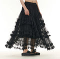 Women Summer Fashionable High Waist Super A-line Ruffle Mesh Calf-Length Casual Tutu Long Skirts