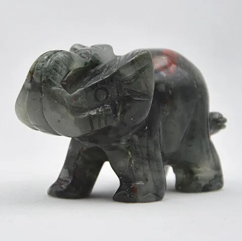 Huiying Natural Gemstone Hand Carved Crafts African Blood Stone 2.5 Inch Hand Made Elephants Head Statues