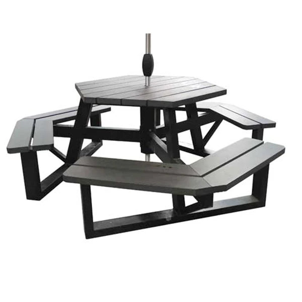 Octagon Commercial Recycled Plastic Wood Picnic Table Outdoor Hardwood Outside Restaurant Large 6 Seater Table Wirh Bench Seat