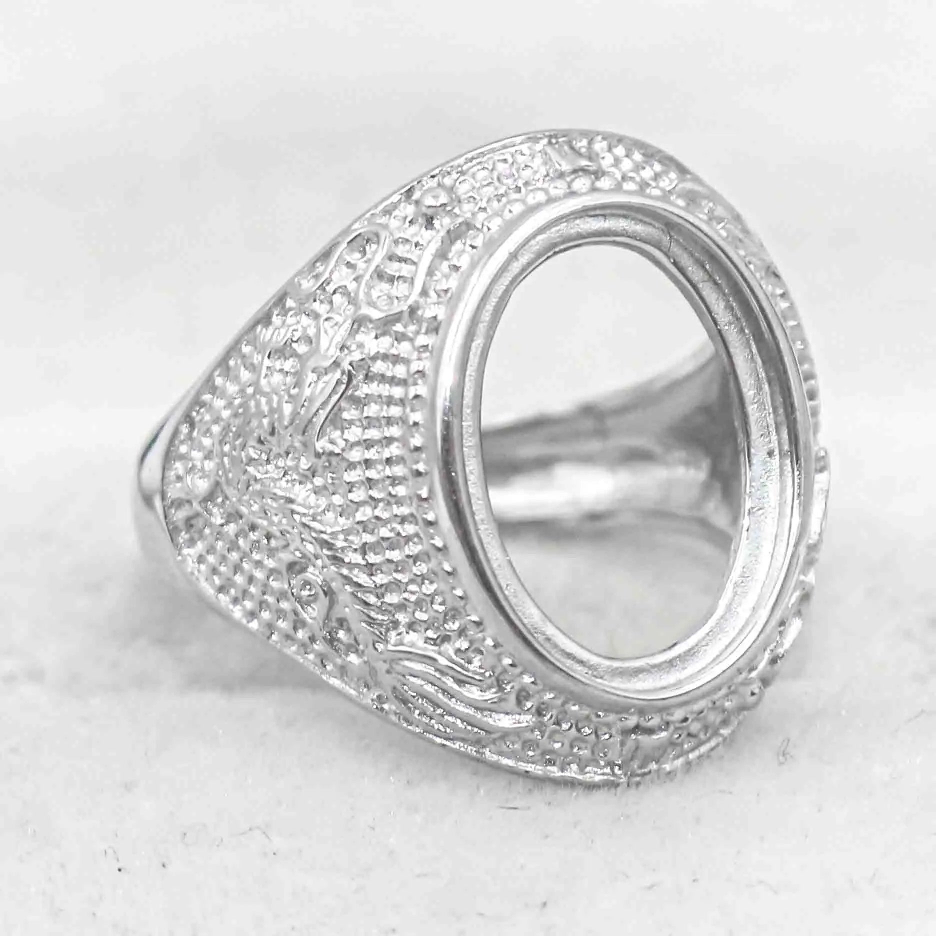 Sterling Silver 11*15mm Semi Mount Men's Ring Frame Empty Blank Bar Bezel Setting S925 Base Without Center Stone for DIY Inlay