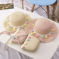 Summer Babygirl Straw Hats Tassel Pompom Princess Hat and Straw Bag Set
