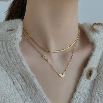 Titanium Steel Design Love Necklace Double Layer Necklace Female IINS Small Brand All-match Clavicle Chain Necklace