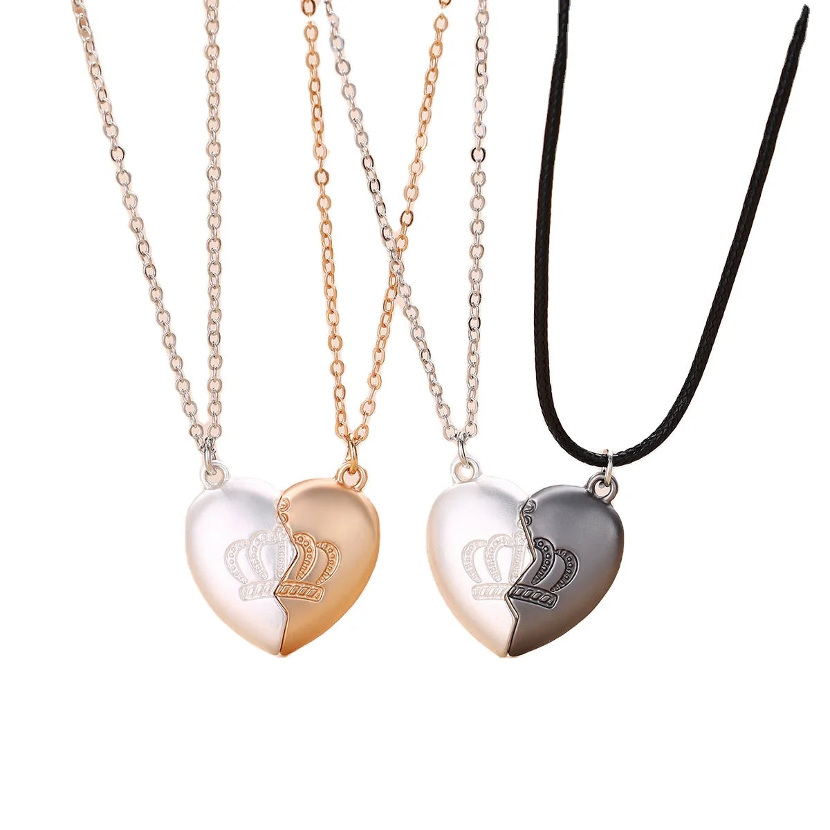 Romantic Couple Jewelry for Lover Crown Stitching Magnetic Necklace Heart Pendant Necklace Puzzle Necklace for Men Women