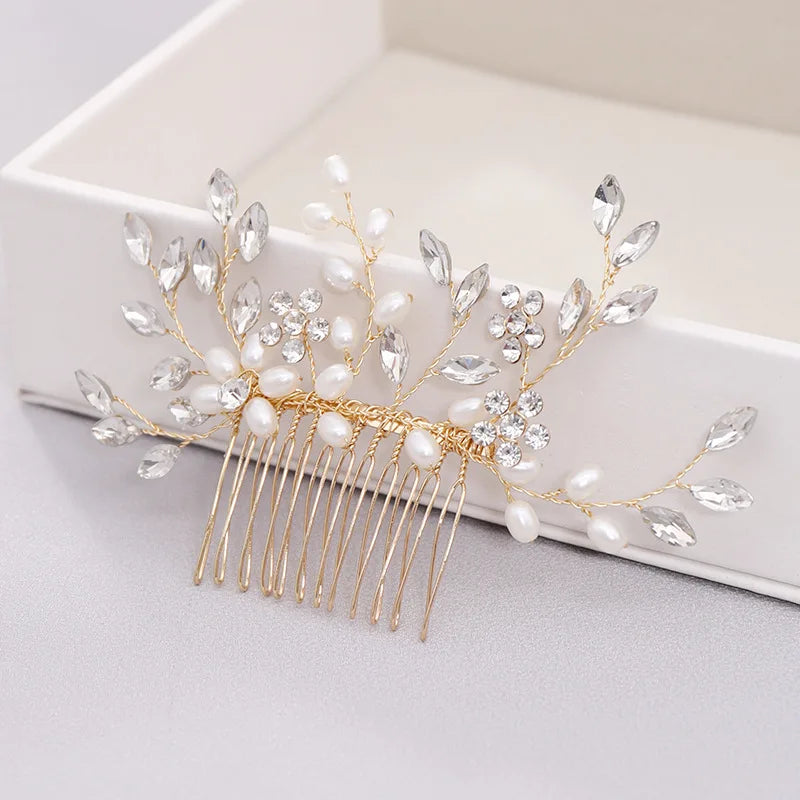 Handmade Wired Pearl Rhinestone Side Hair Comb Bridal Crystal Headwear Headpiece Wedding Hair Accessories