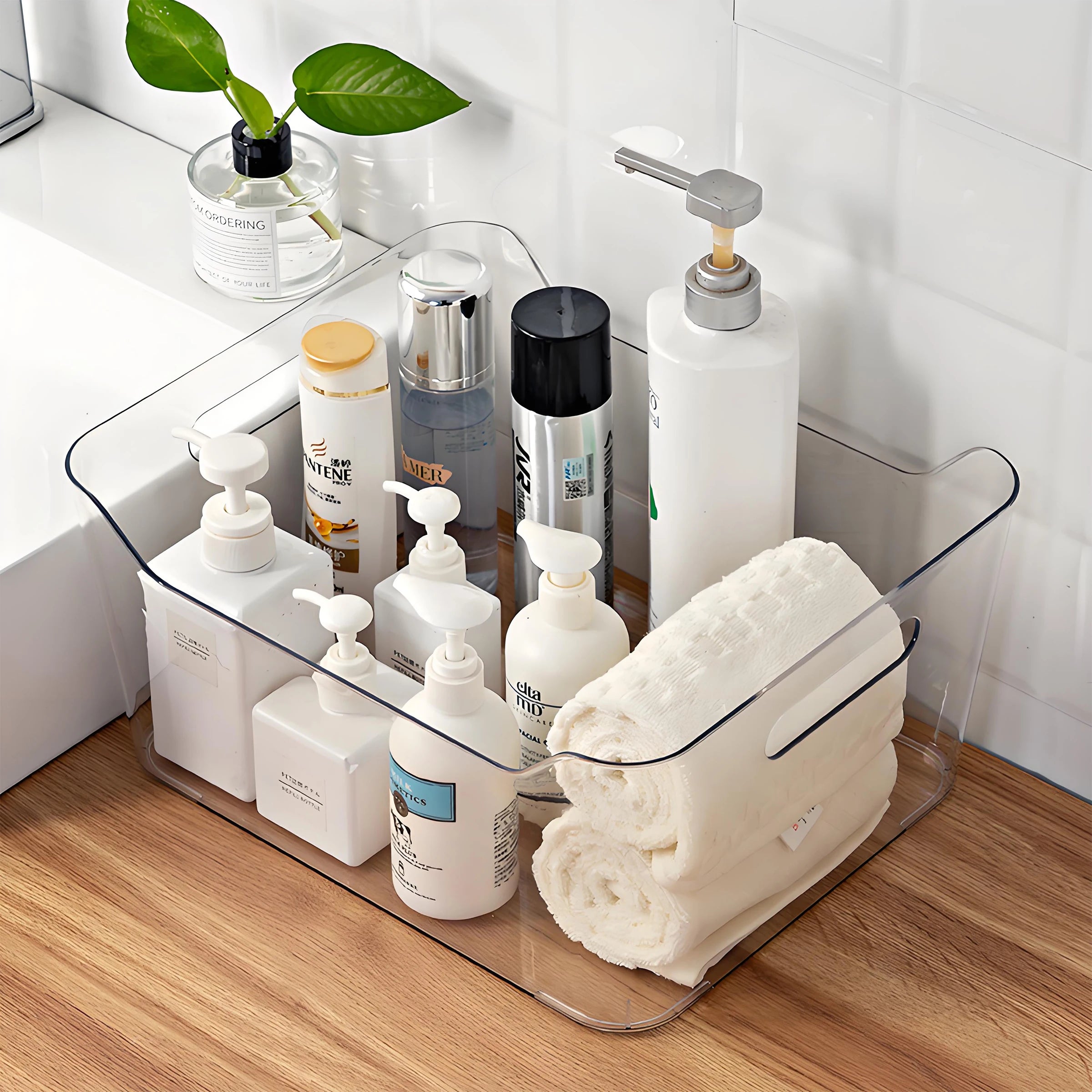 Clear Multifunction Rectangle Plastic Storage Boxes for Bathroom Closet & Makeup Organizer Bin