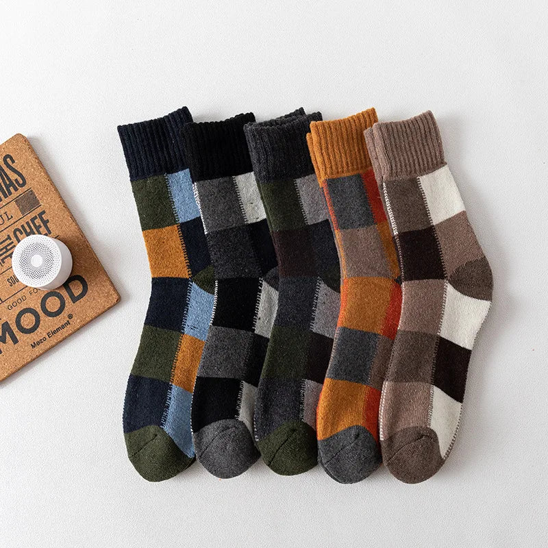 Wholesale Autumn Winter Cozy Retro Knitted Plaid Thick WarmThick Socks