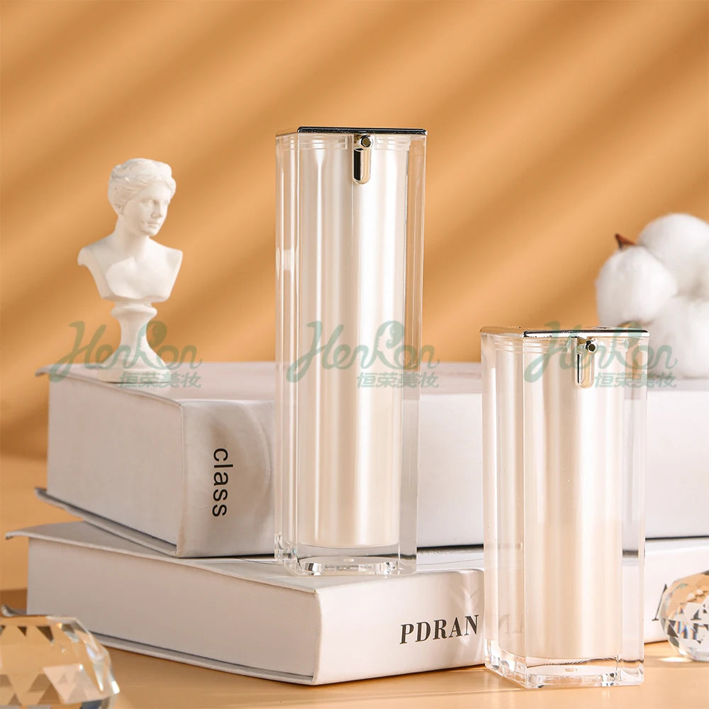 5g-50g 15ml-50ml White Square Luxury Empty Cosmetic Lip Balm Plastic Cream Jar & Bottle Set for Skin Care