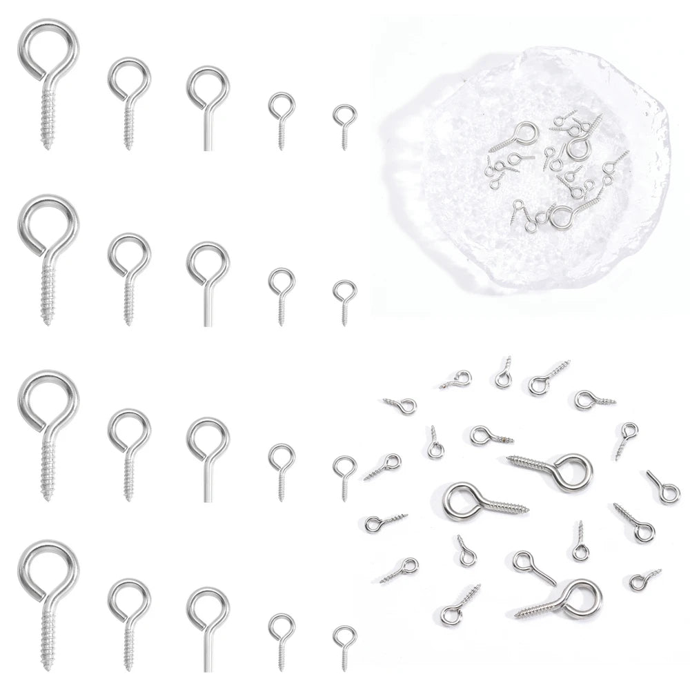 100pcs/bag Small Tiny Mini Eye Pins Eyepins Hooks Eyelets Screw Threaded Gold Clasps Hooks Jewelry Findings for Making DIY