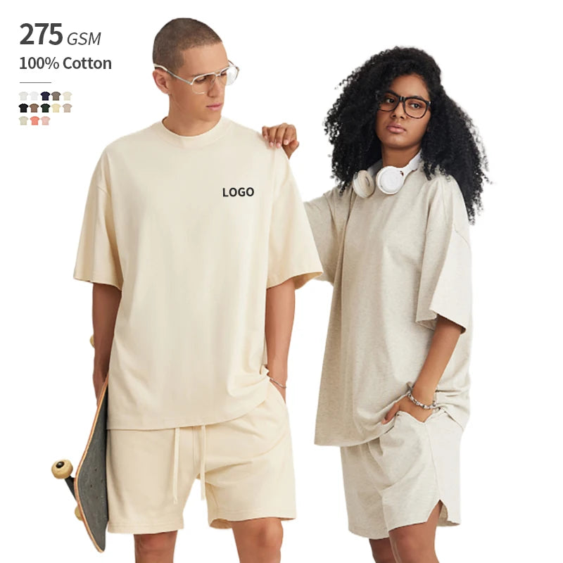 Heavyweight Small Neckline 275 GSM 100% Cotton Oversized OEM Custom Wholesale Over Size Tracksuit Heavyweight T-Shirt