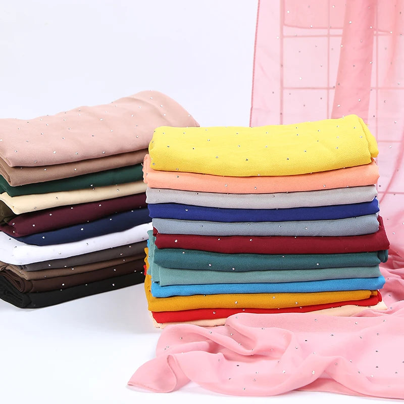 Hot Muslim Section Sunscreen Pearl Shawl Hijab Female Plain Chiffon Scarf  Hijab