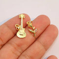CZ8859 Mini Little 18k Gold Plated Cubic Zirconia Micro Cz Pave Guitarist Guitar Rose Flower With Marquise Cz Leaf Charm Pendant