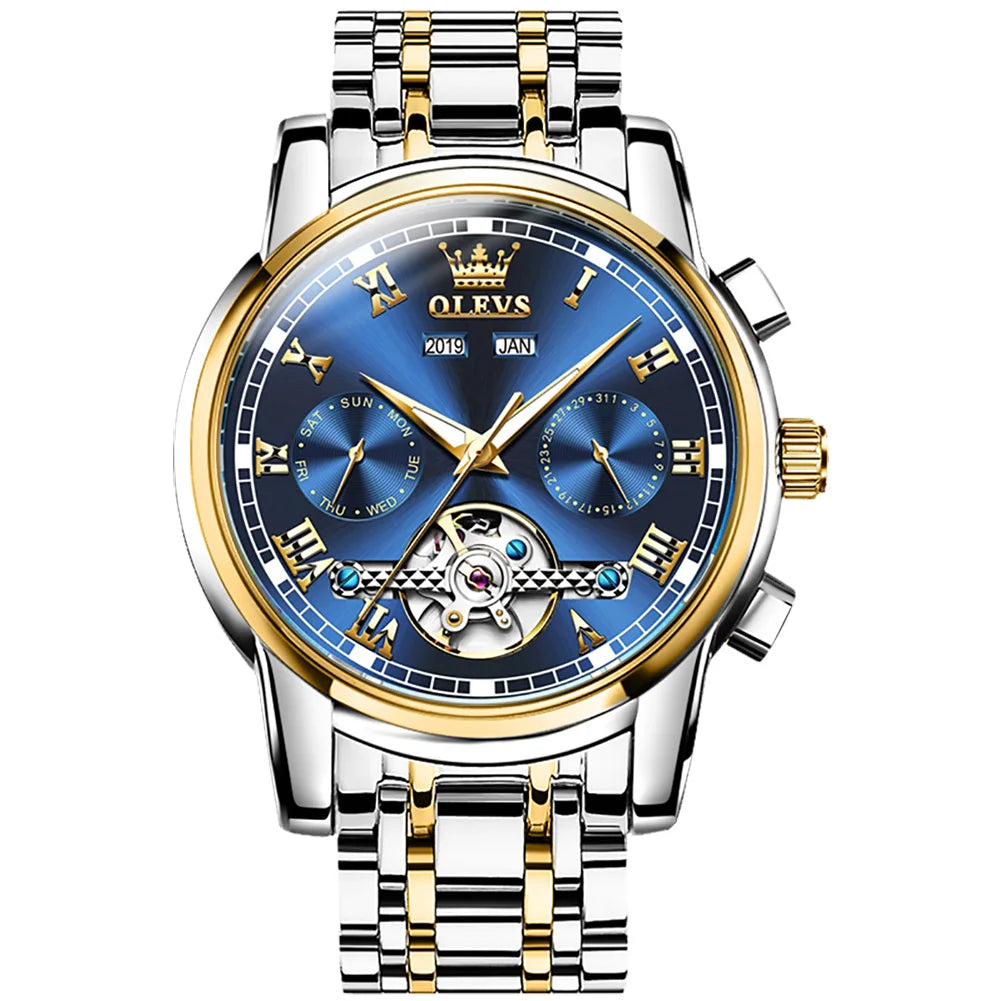 OLEVS 6607 Fashion Sports  Waterproof Automatic Moon OEM Watch  Mechanical Watches Luxury Tourbillon Mens Wrist Watches