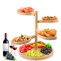 Hot Selling 360 Degree Rotationl Bamboo Cheese Board Round Fruit Serving Tray Platter for Party Charcuterie Board