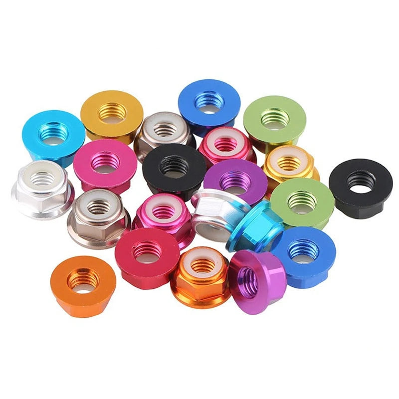 Angooter Anodized Colorful M2-M8 Aluminum Hex Flange Nylon Insert Self-locking Lock Nut CLASS 4 for RC Model & Drone