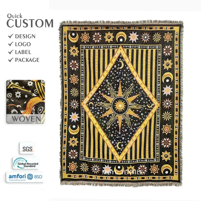 LOW MOQ Custom Bohemian Blanket Throws  Sofa Cover Blanket with Boho Ethnic Beach Throw Rugs
