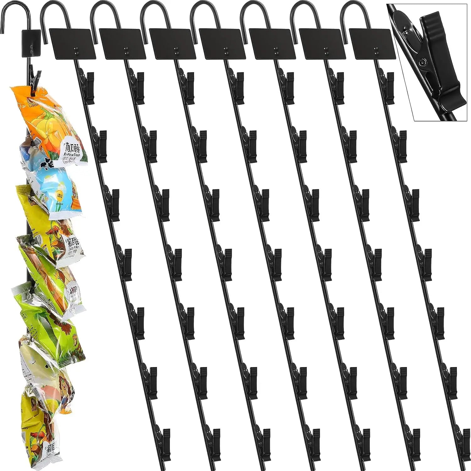 Hookei Supermarket Retail Snack Hanger Metal Shelf Merchandising Hanging Display Clips Strips with 12 Hooks