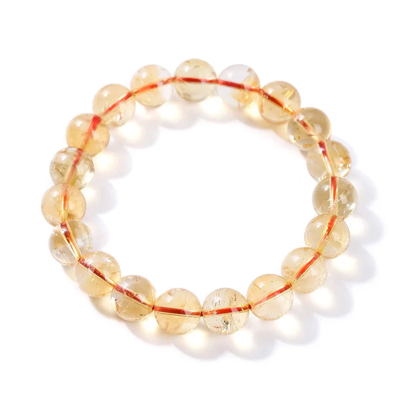 Genuine Natural Gemstone Yellow Crystal Stone Beads Bracelet Stretch Cord Bracelets Jewelry