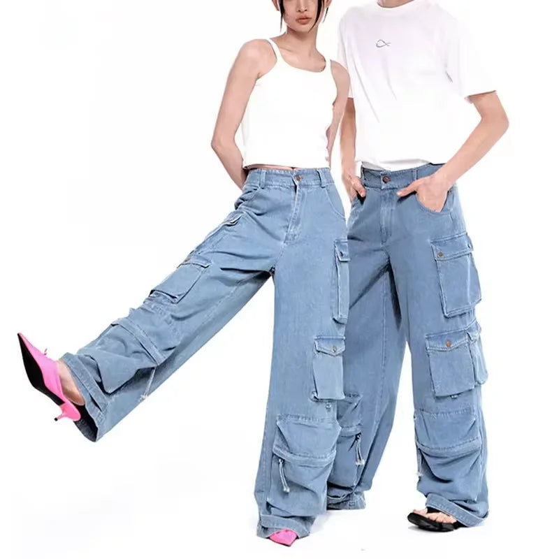 Custom Unisex Boot Cut High Street Breathable Baggy Denim Cargo Jeans for Men Winter Spring