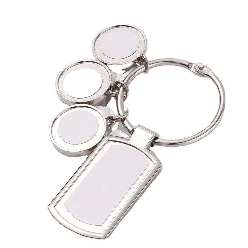 Custom Charms Keychains Sublimation Blank Metal Key Chain with 3 Round Tag