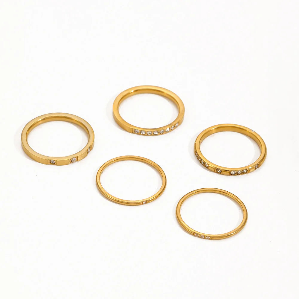 Wholesale 18K Gold Plated Stainless Steel Whole Finger Rings Classic Engagement Party Jewelry with Zircon