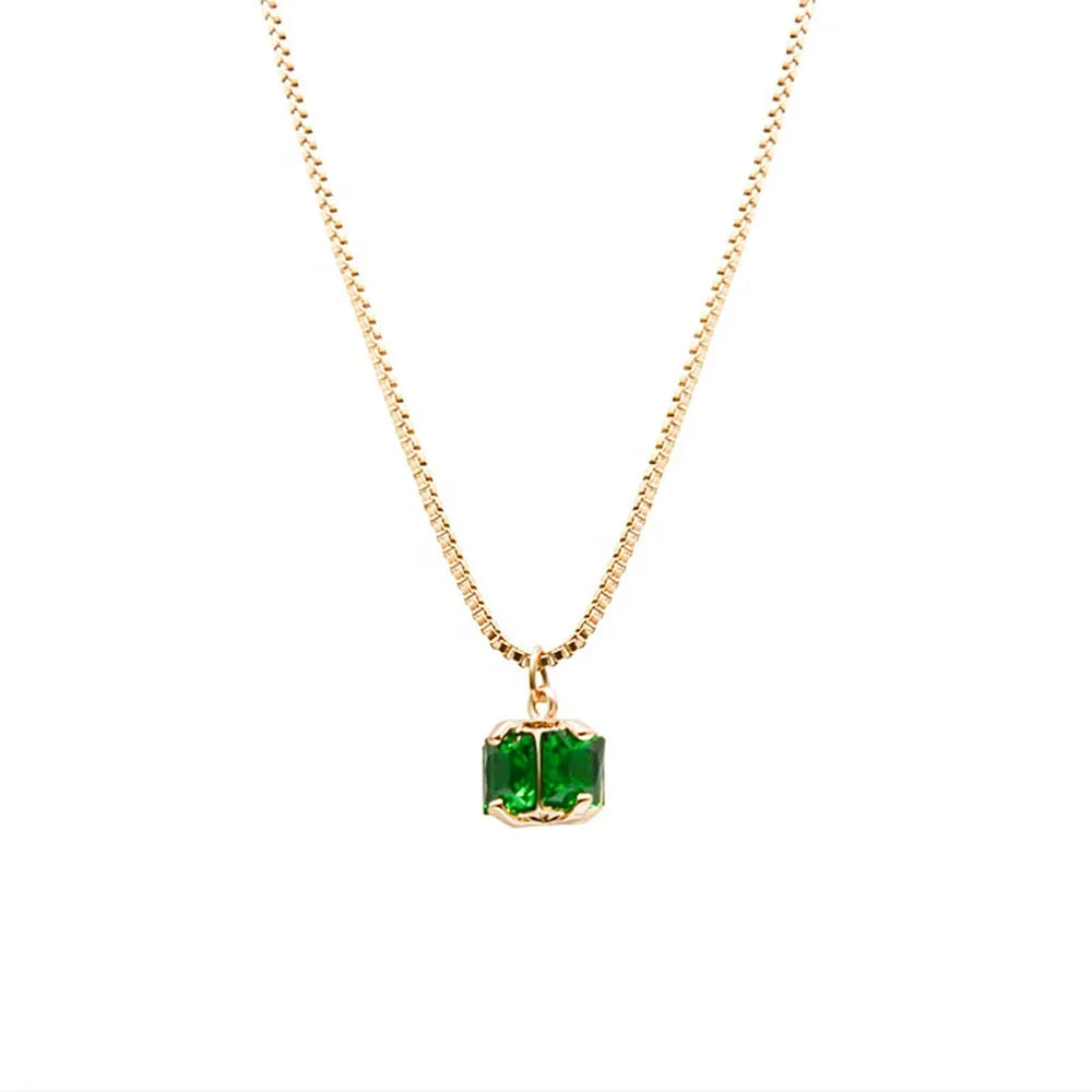 Large Stock 18K Gold Plated Stainless Steel Emerald Pendant Necklace for Ladies