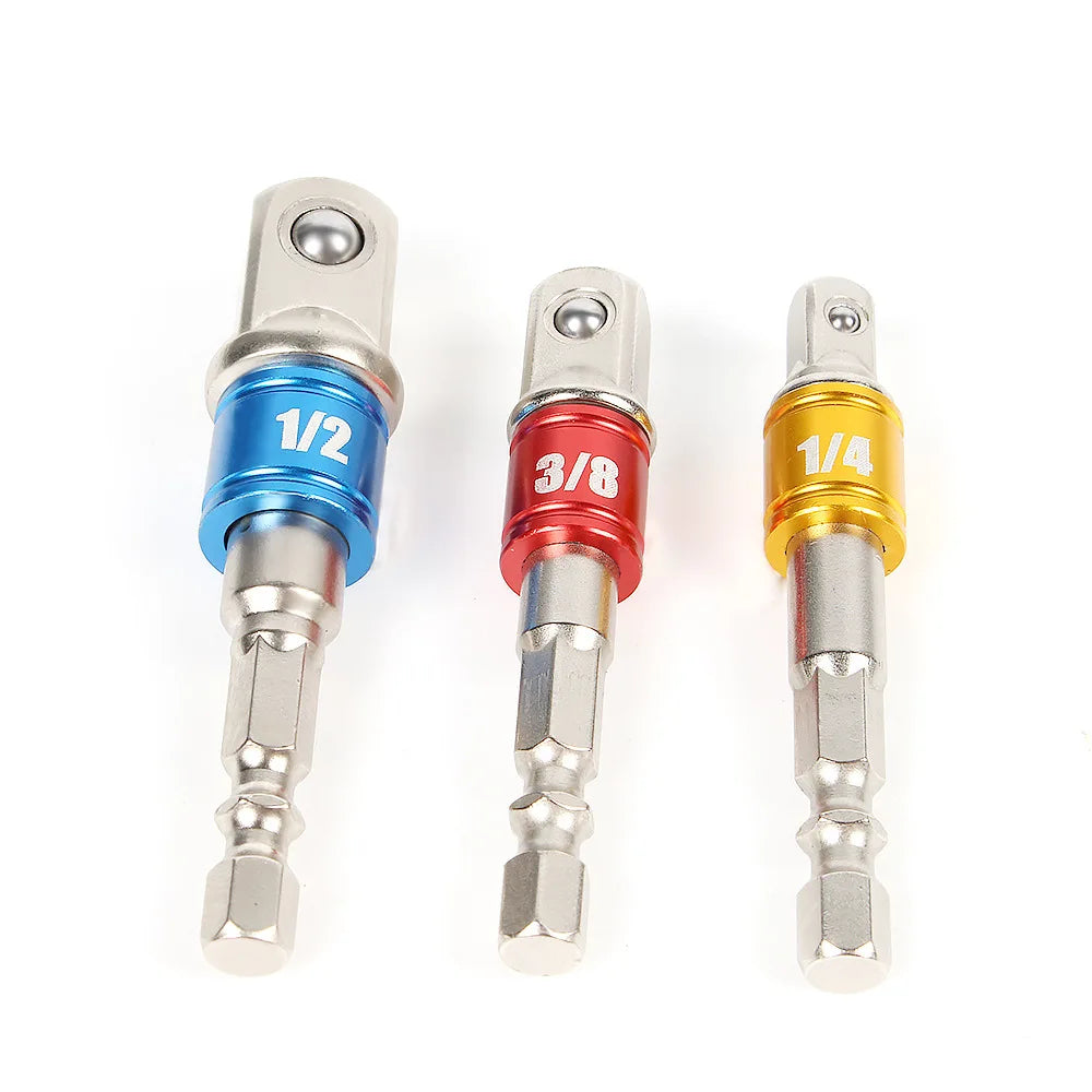 3pcs/lot HW Brand CE Certified Socket Bit Adapter Set Hex Shank 1/4" 3/8" 1/2" Impact Drill Bit Driver Electrical Drilling Heads