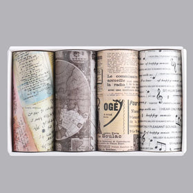 Retro and Paper Wash Tape DIY Decorative Hand Account Sticker with Bottom Paper Creative Map Musical Note Newspaper Tape 4 Rolls