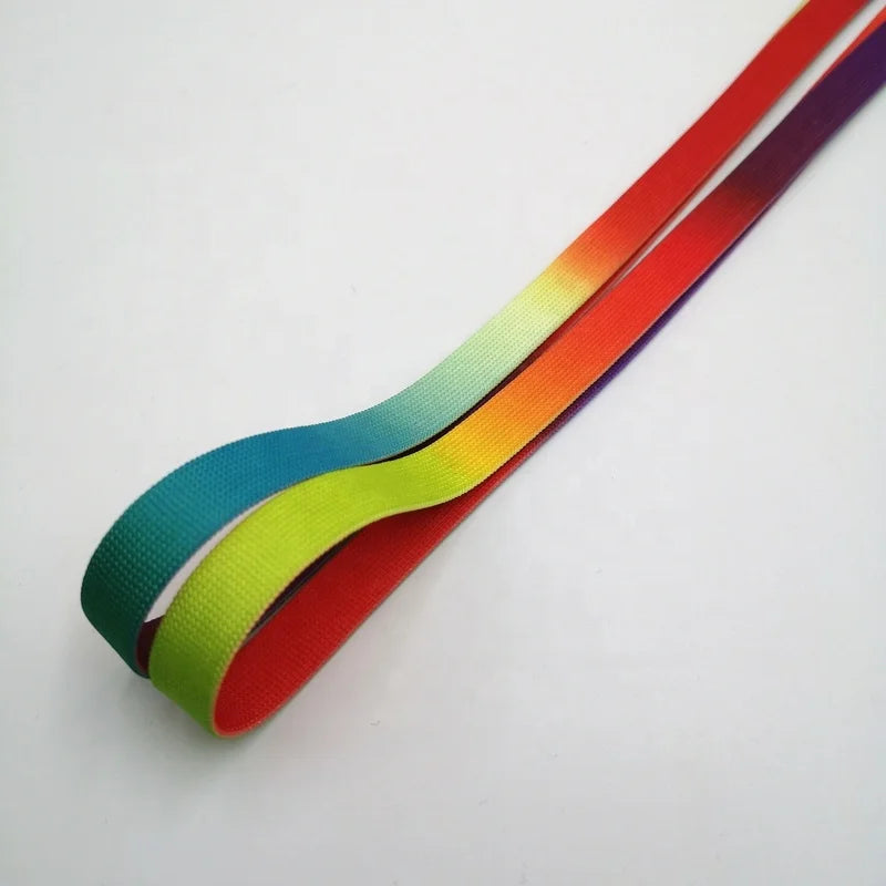 Maoyuan MY-PS100 Custom Flat Rainbow Printed Polyester Shoelaces Transparent Plastic Tips 12mm Width 130cm/140cm Length Unisex