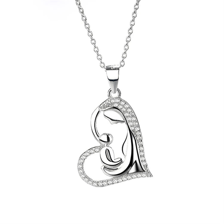 Wholesale Trendy Mom and Son Heart Shape Pendant 925 Sterling Silver Fashion Mother Day Gift Necklace