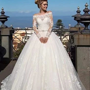 French Bride Light Main Wedding Dress 2023 New Temperament Simple Thin Long Sleeve Cover Thick Arm Small Man Out of the Yarn