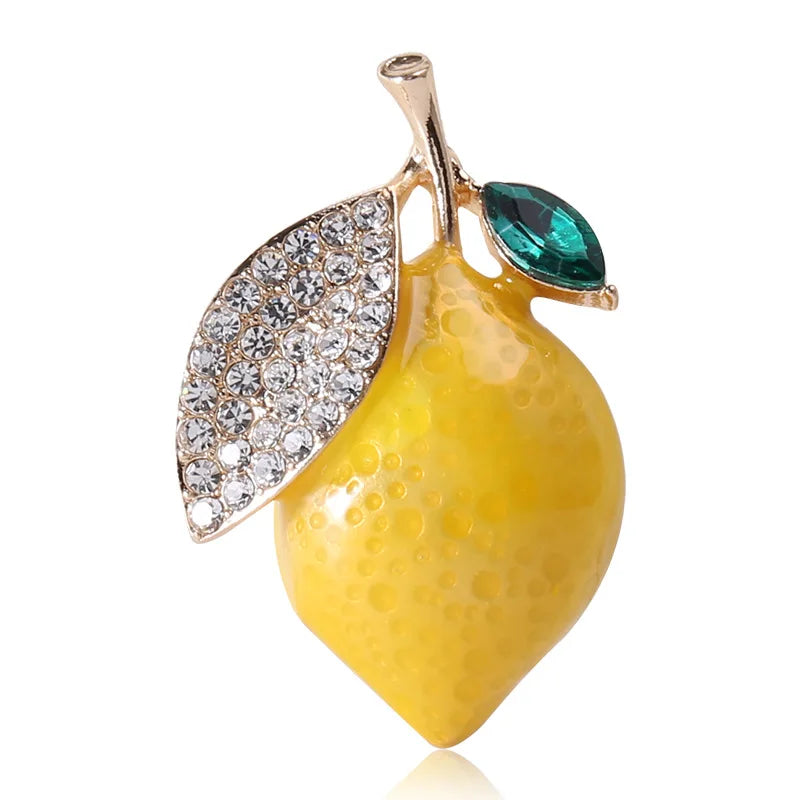 Wholesale Luxury Rhinestone Fruit Brooch Pin Small Lemon Brooch for Ladies Cloth Decoration