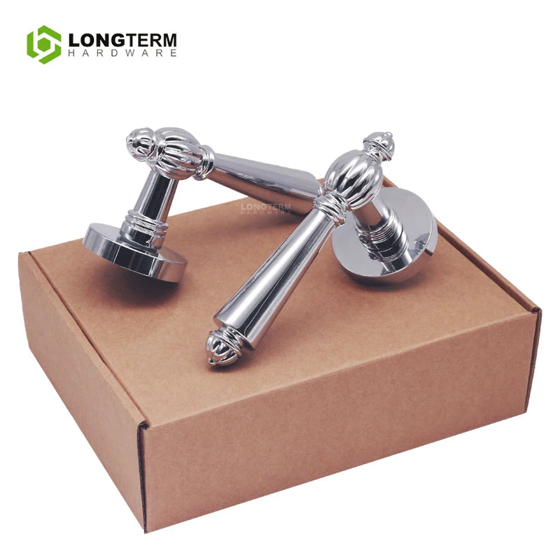 Chrome European Indoor Lock Pull Handle Zinc Alloy Interior Door Handles and Locks for Wooden Doors