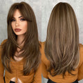 Wholesale Honey Blonde Wig With Bangs Long Brown Wigs for WomenLayered Heat Resistant Synthetic Wigs Pelucas Perruques Peruca