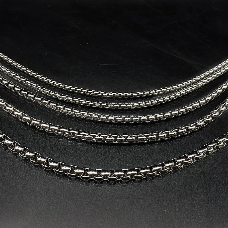 Ready to Ship Stainless Steel Link Chain Rope Silver Round Box Necklace Chain for Men Fashion Hip Hop Jewelry
