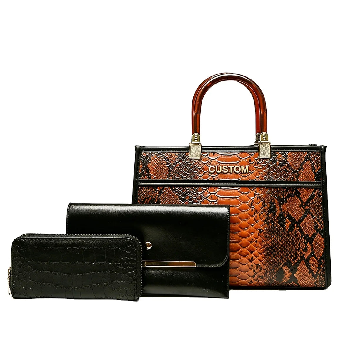 Custom Women Fashion Handbag Ladies PU Leather crocodile Pattern OEM ODM Large Capacity Single Shoulder Bag 3 Piece Set Bag