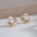 Micro Set Zircon Flower Shell Stud Earrings with Natural Freshwater Pearl Stud Earrings Women's Pearl Jewelry
