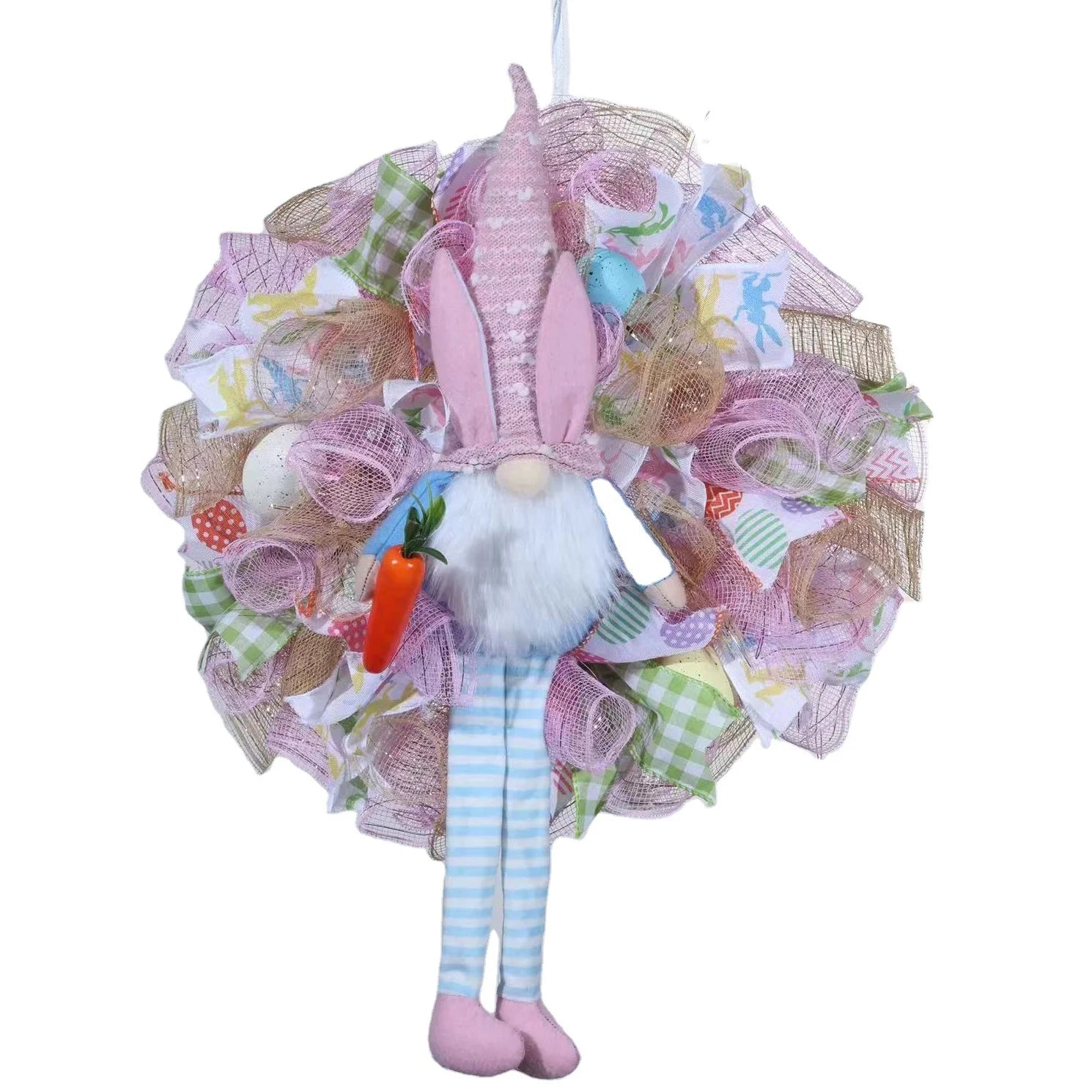 New Design Easter Bunny Garland Fabric Cotton Outdoor Garden Hanging Decoration Wall Holiday Dwarf Wreath