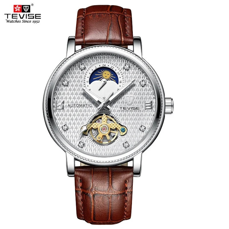 T612 Montre TEVISE Watches Man Automatic Moon Phase Luminous Mechanical Wristwatches Tourbillon Fashion Wrist Watch for Men